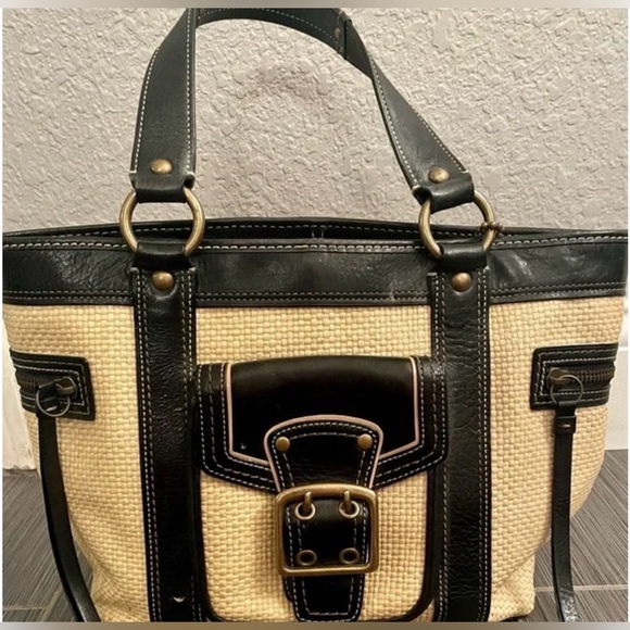 Coach Handbags - SOLD (outside Poshmark) Vintage Coach Legacy Straw and Leather Tote